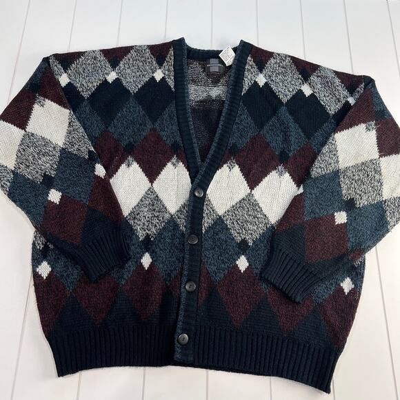 Expressions Other - Expressions Vintage Diamond Knit Acrylic Cardigan Sweater Men's size XL Blue
